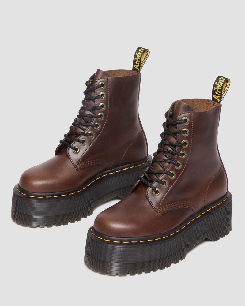 Dark Brown Dr Martens 1460 Pascal Max Pull Up Leather Platform Boots Platforms Boots | ED58-Z6NK