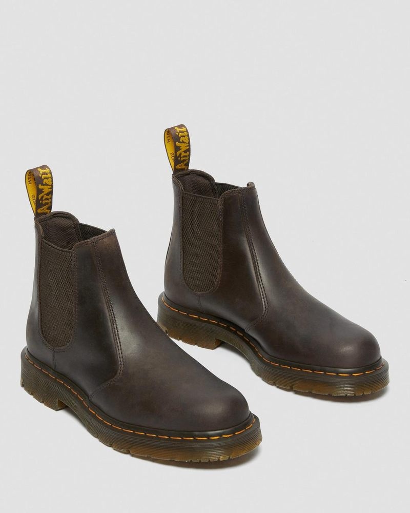 Dark Brown Dr Martens 2976 Slip Resistant Leather Chelsea Boots (Crazy Horse) Boots | YA71-F5JJ