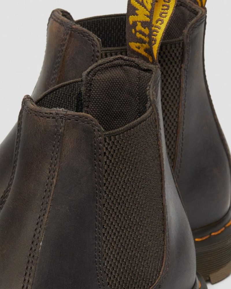 Dark Brown Dr Martens 2976 Slip Resistant Leather Chelsea Boots (Crazy Horse) Boots | YA71-F5JJ