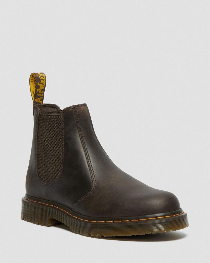 Dark Brown Dr Martens 2976 Slip Resistant Leather Chelsea Boots (Crazy Horse) Boots | YA71-F5JJ