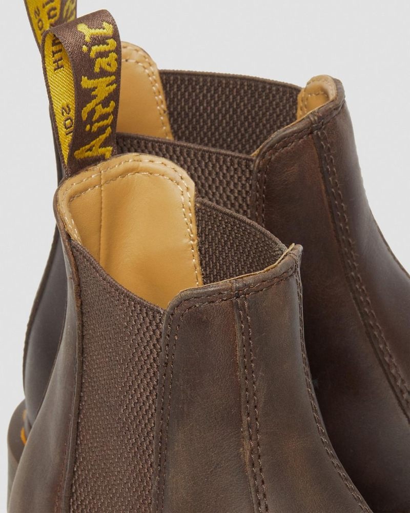 Dark Brown Dr Martens 2976 Yellow Stitch Crazy Horse Leather Chelsea Boots (Crazy Horse) Boots | RL39-Q9OA