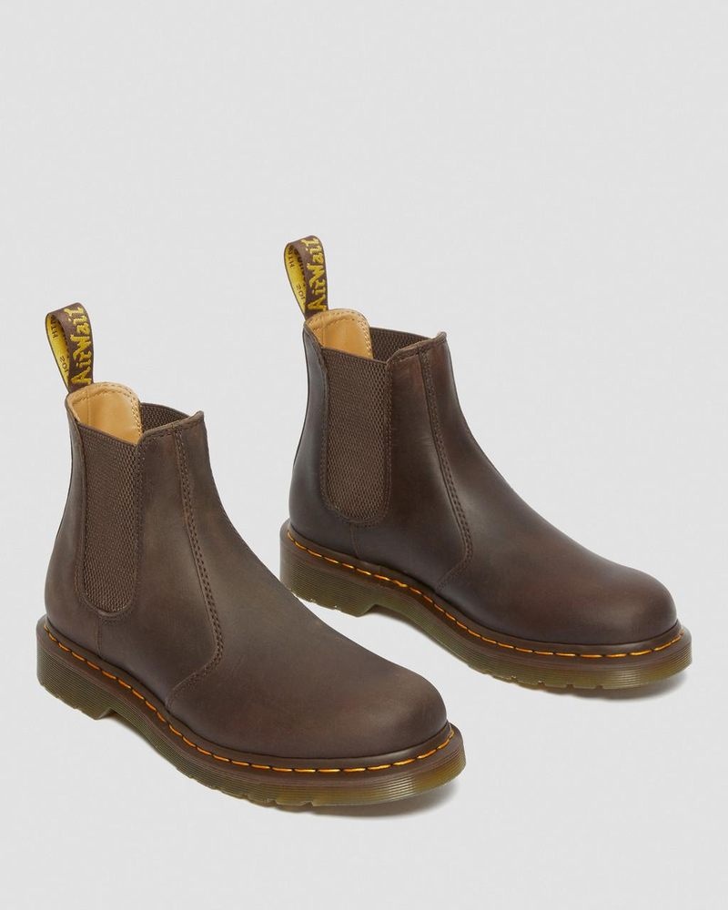 Dark Brown Dr Martens 2976 Yellow Stitch Crazy Horse Leather Chelsea Boots (Crazy Horse) Boots | RL39-Q9OA