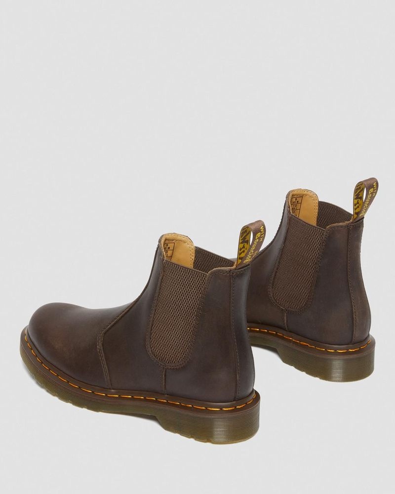 Dark Brown Dr Martens 2976 Yellow Stitch Crazy Horse Leather Chelsea Boots (Crazy Horse) Boots | RL39-Q9OA