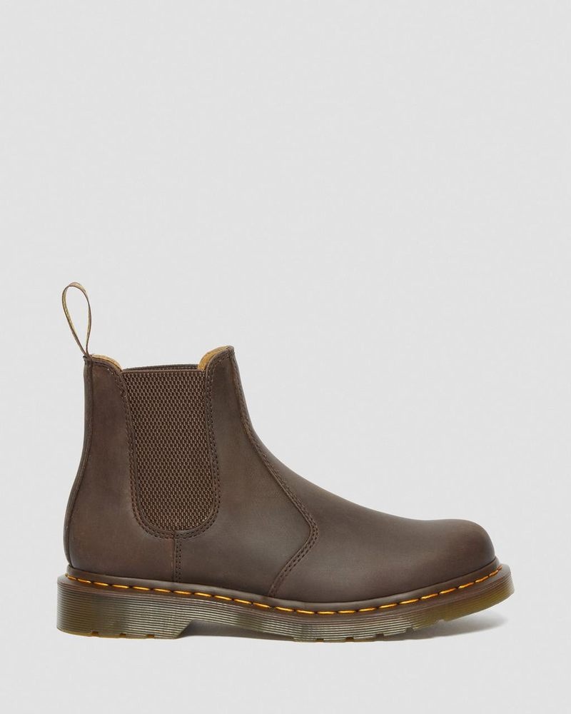 Dark Brown Dr Martens 2976 Yellow Stitch Crazy Horse Leather Chelsea Boots (Crazy Horse) Boots | RL39-Q9OA