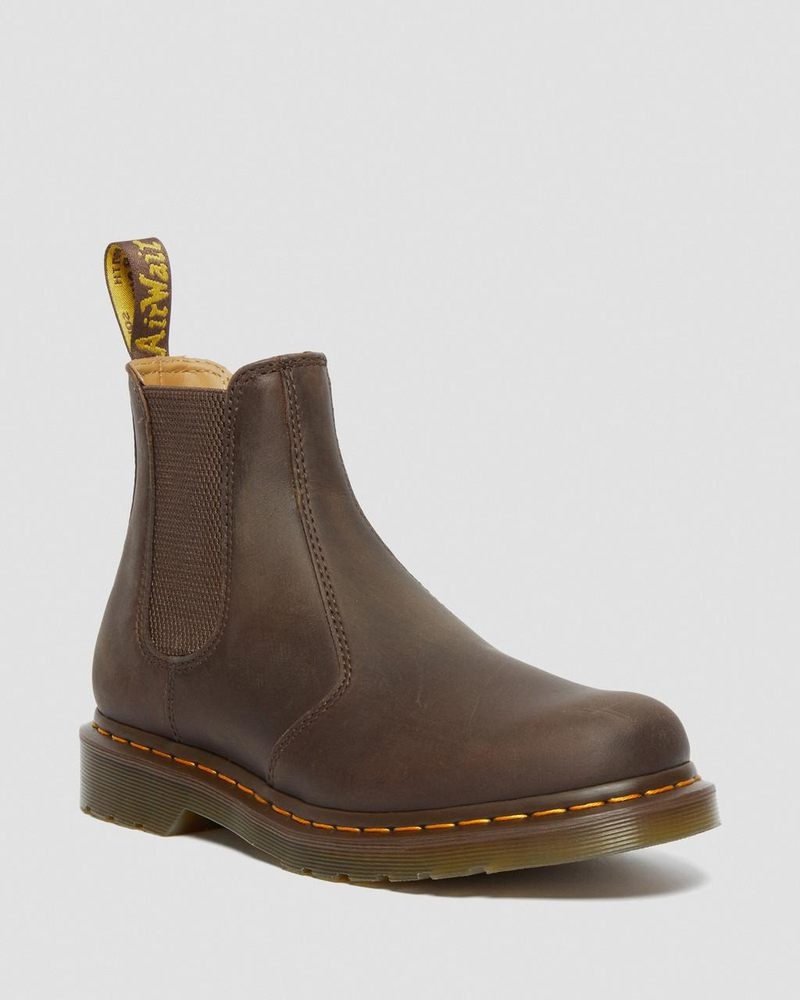 Dark Brown Dr Martens 2976 Yellow Stitch Crazy Horse Leather Chelsea Boots (Crazy Horse) Boots | YP11-H8FC