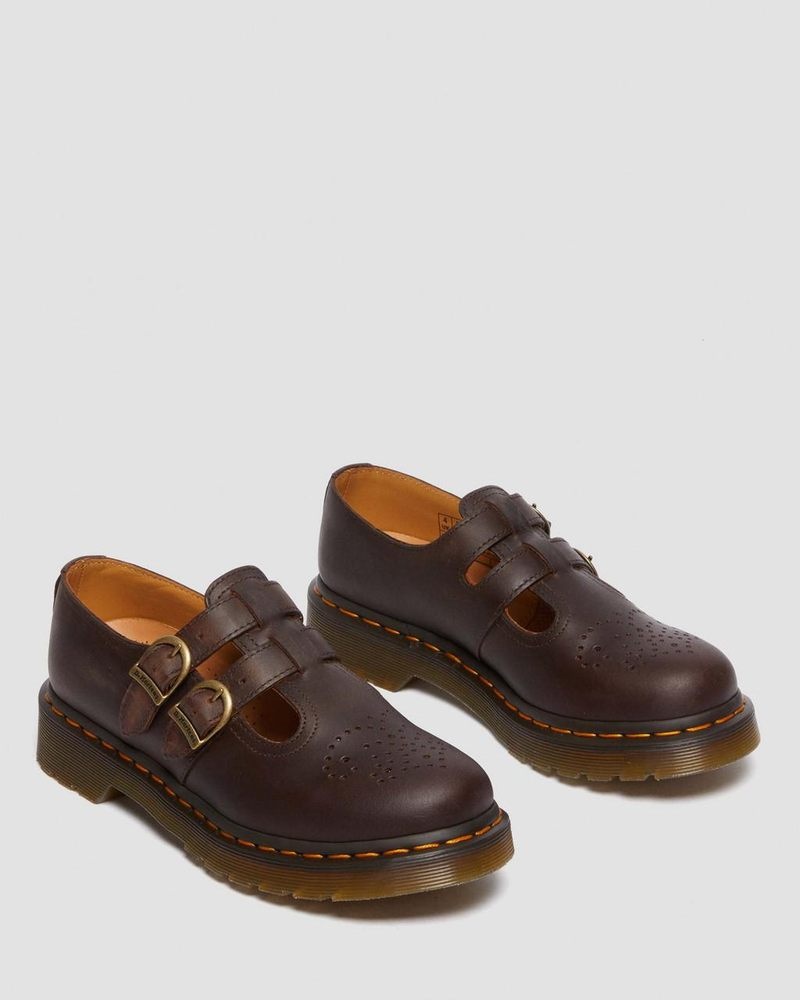 Dark Brown Dr Martens 8065 Crazy Horse Leather Mary Jane Shoes (Crazy Horse) Shoes | GI23-K5ZD