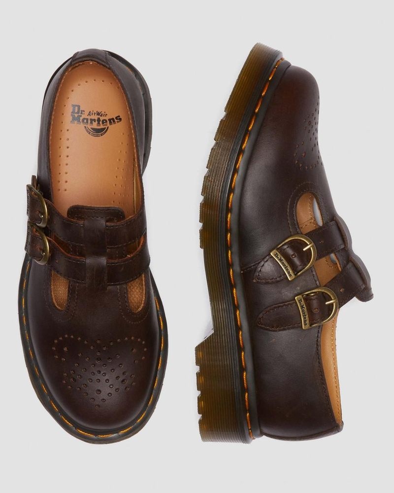 Dark Brown Dr Martens 8065 Crazy Horse Leather Mary Jane Shoes (Crazy Horse) Shoes | GI23-K5ZD