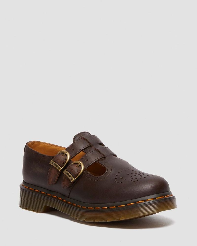 Dark Brown Dr Martens 8065 Crazy Horse Leather Mary Jane Shoes (Crazy Horse) Shoes | GI23-K5ZD