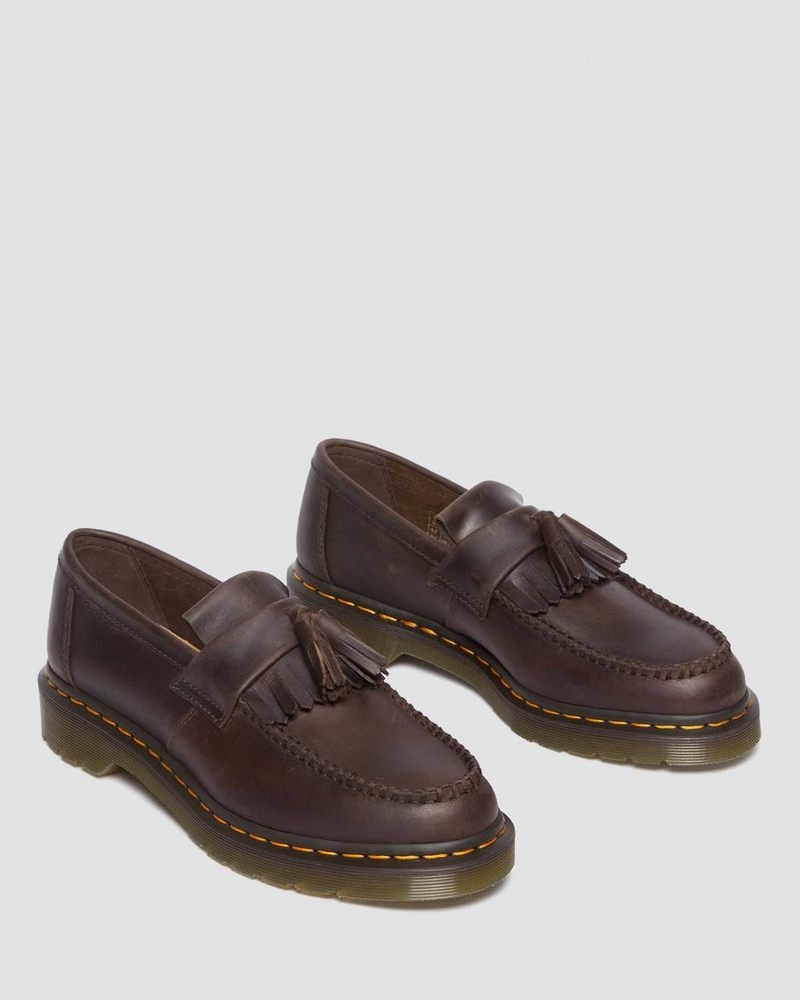 Dark Brown Dr Martens Adrian Crazy Horse Leather Tassel Loafers (Crazy Horse) Shoes | GO88-Q4XZ