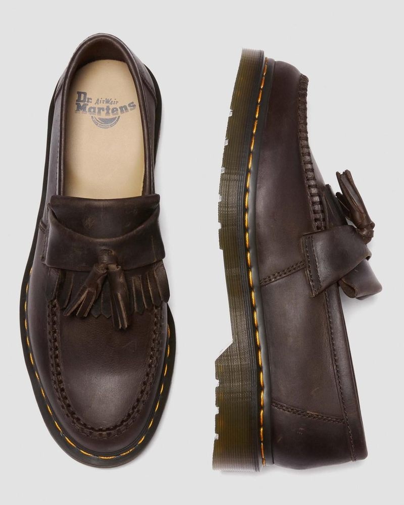 Dark Brown Dr Martens Adrian Crazy Horse Leather Tassel Loafers (Crazy Horse) Shoes | GO88-Q4XZ