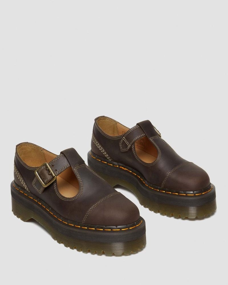 Dark Brown Dr Martens Bethan Arc Crazy Horse Leather Platform Mary Jane Shoes (Crazy Horse) Platforms Shoes | IM61-R3OR