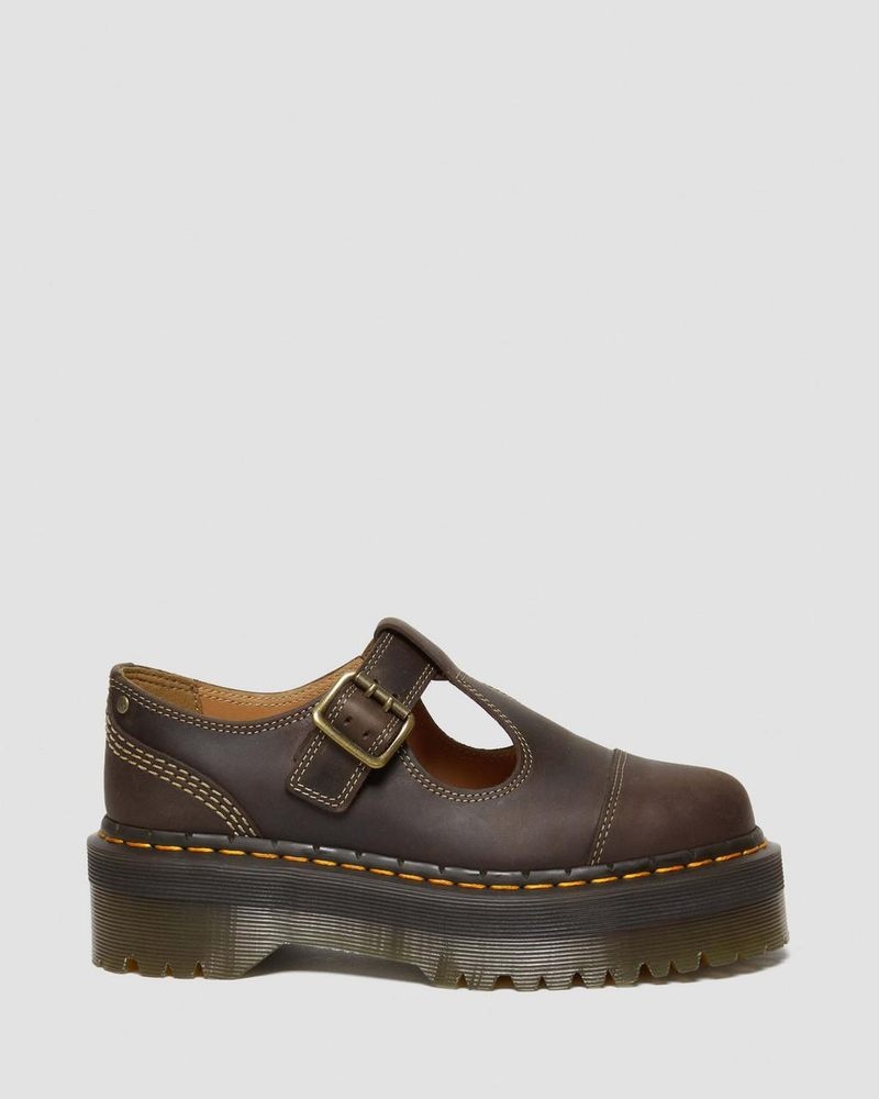 Dark Brown Dr Martens Bethan Arc Crazy Horse Leather Platform Mary Jane Shoes (Crazy Horse) Platforms Shoes | IM61-R3OR