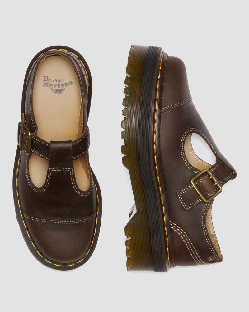 Dark Brown Dr Martens Bethan Arc Crazy Horse Leather Platform Mary Jane Shoes (Crazy Horse) Platforms Shoes | IM61-R3OR