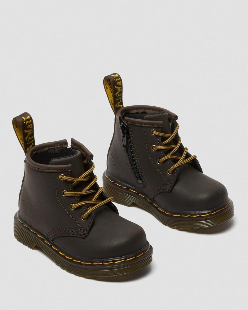 Dark Brown Dr Martens Infant 1460 Wildhorse Leather Lace Up Boots (Wildhorse Lamper) Boots | SF12-T4ER