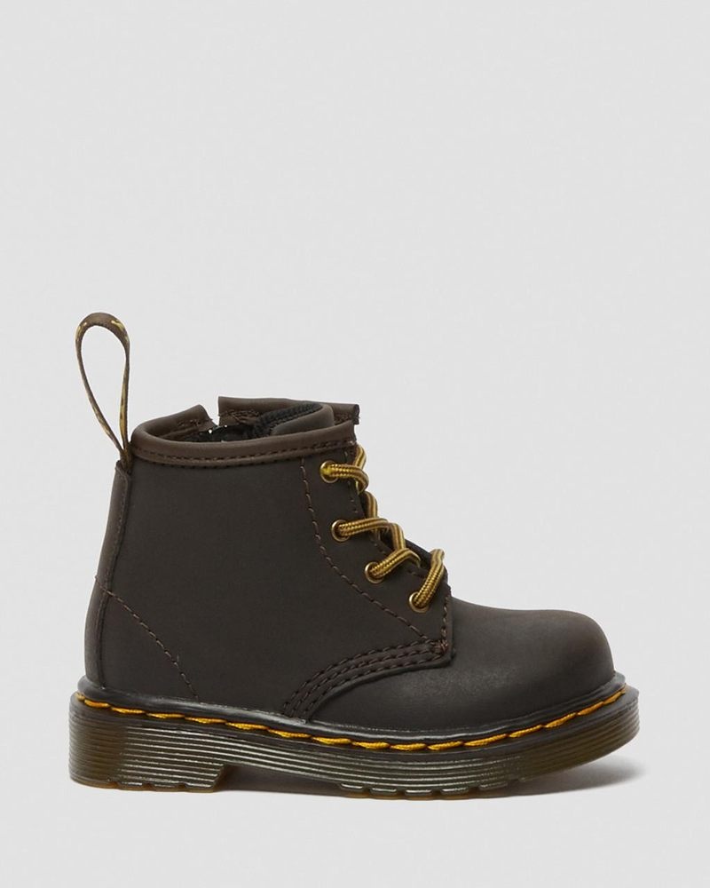 Dark Brown Dr Martens Infant 1460 Wildhorse Leather Lace Up Boots (Wildhorse Lamper) Boots | SF12-T4ER