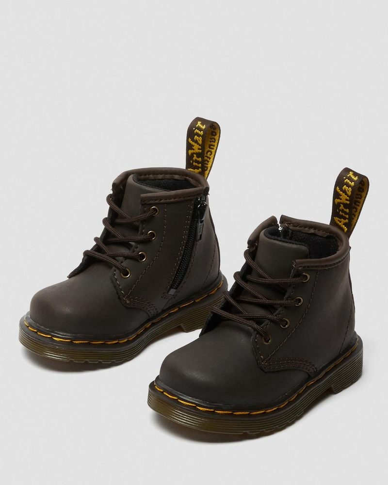 Dark Brown Dr Martens Infant 1460 Wildhorse Leather Lace Up Boots (Wildhorse Lamper) Boots | SF12-T4ER