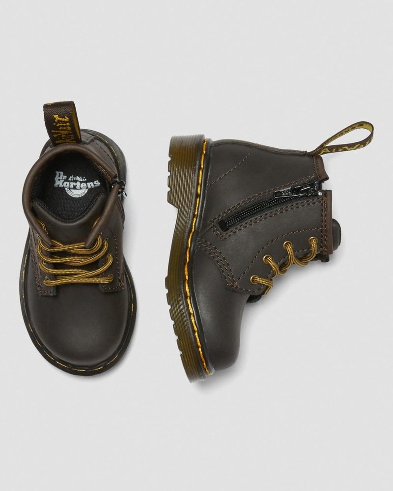 Dark Brown Dr Martens Infant 1460 Wildhorse Leather Lace Up Boots (Wildhorse Lamper) Boots | SF12-T4ER