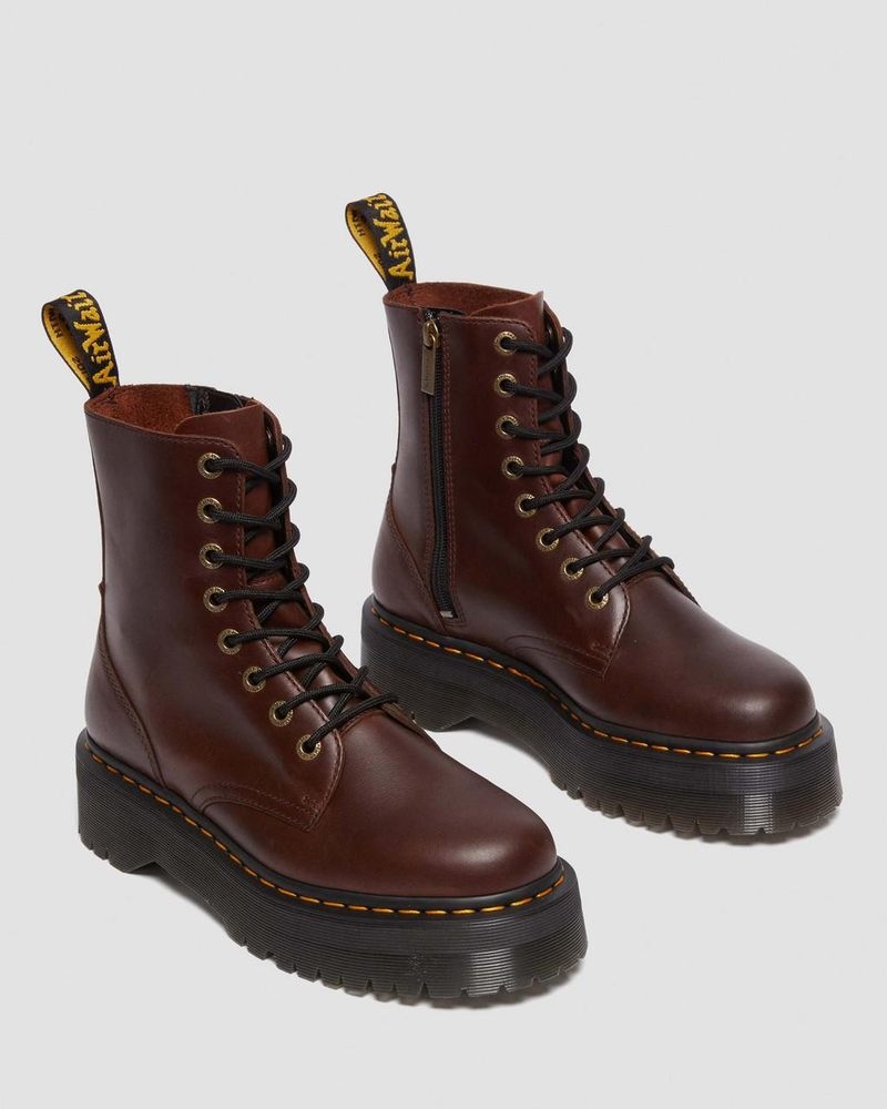 Dark Brown Dr Martens Jadon Boot Pull Up Leather Platforms Platforms Boots | IH87-L9WO