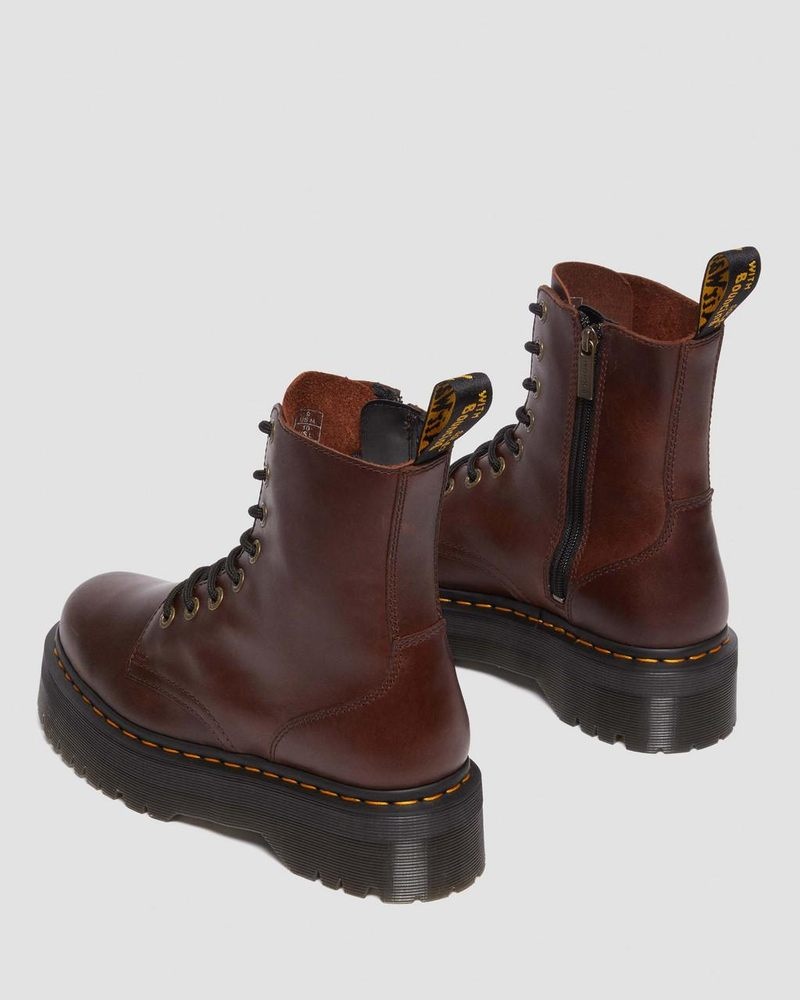 Dark Brown Dr Martens Jadon Boot Pull Up Leather Platforms Platforms Boots | IH87-L9WO