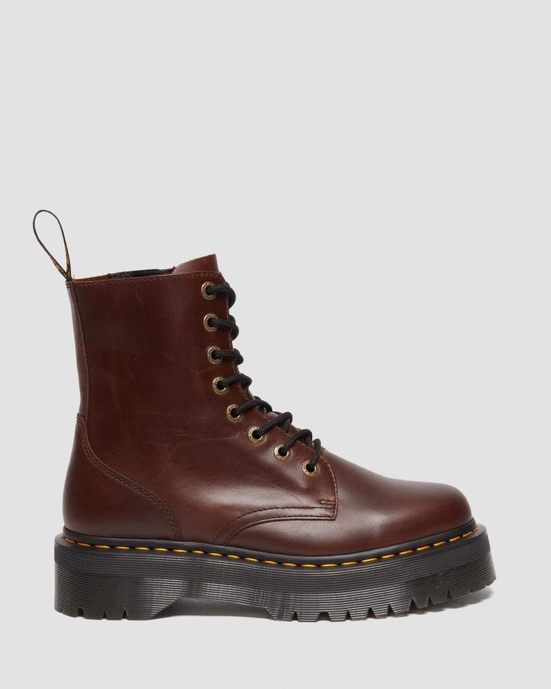 Dark Brown Dr Martens Jadon Boot Pull Up Leather Platforms Platforms Boots | IH87-L9WO