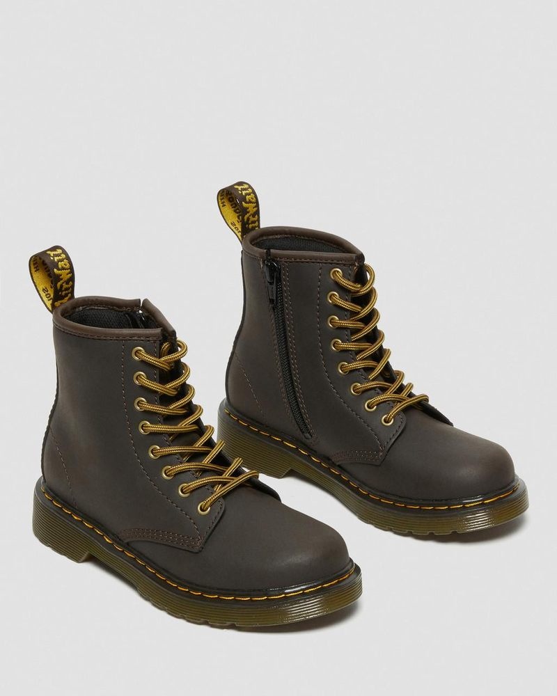 Dark Brown Dr Martens Junior 1460 Wildhorse Leather Lace Up Boots (Wildhorse Lamper) Boots | IB35-B6OW