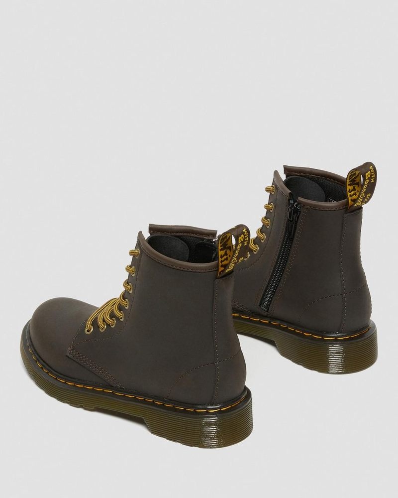 Dark Brown Dr Martens Junior 1460 Wildhorse Leather Lace Up Boots (Wildhorse Lamper) Boots | IB35-B6OW