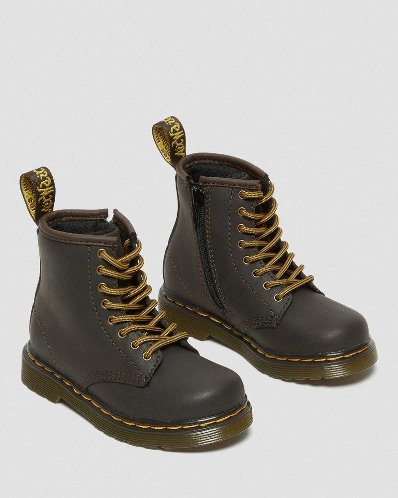 Dark Brown Dr Martens Toddler 1460 Wildhorse Leather Lace Up Boots (Wildhorse Lamper) Boots | SH49-A6YL