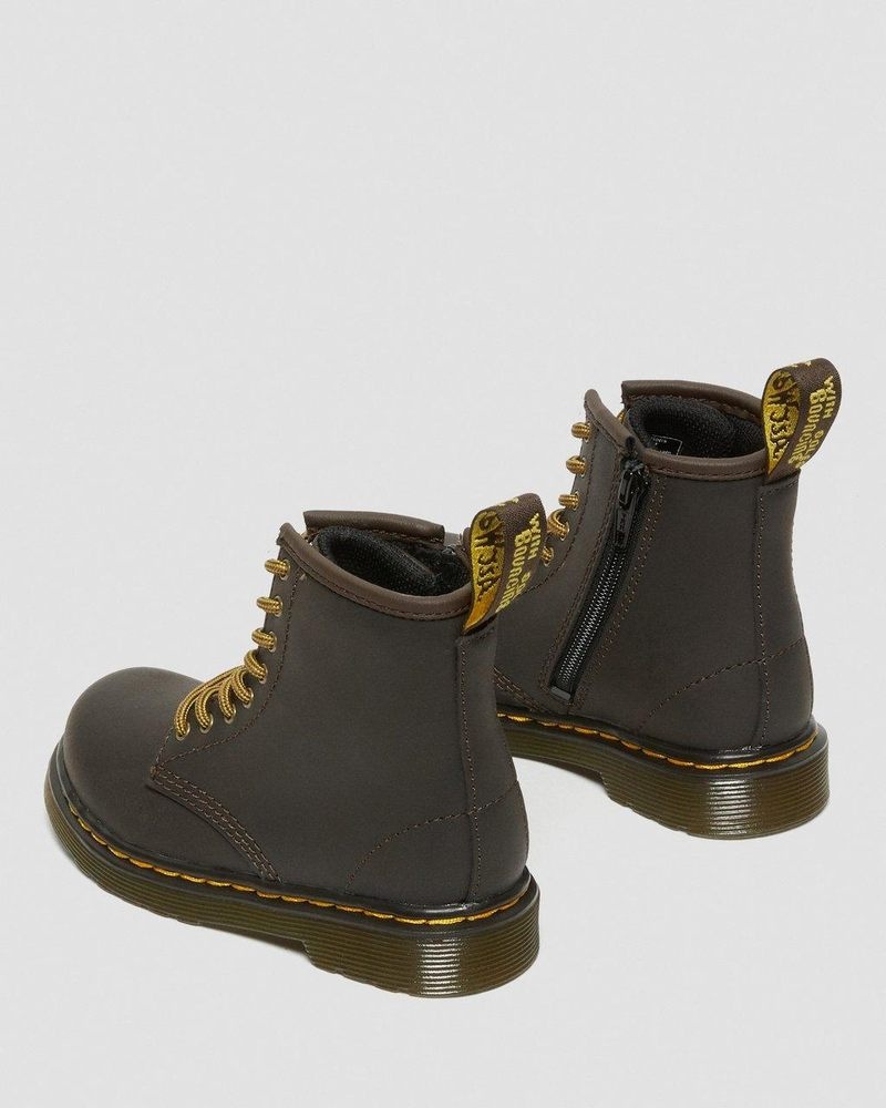 Dark Brown Dr Martens Toddler 1460 Wildhorse Leather Lace Up Boots (Wildhorse Lamper) Boots | SH49-A6YL