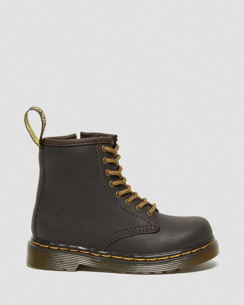 Dark Brown Dr Martens Toddler 1460 Wildhorse Leather Lace Up Boots (Wildhorse Lamper) Boots | SH49-A6YL