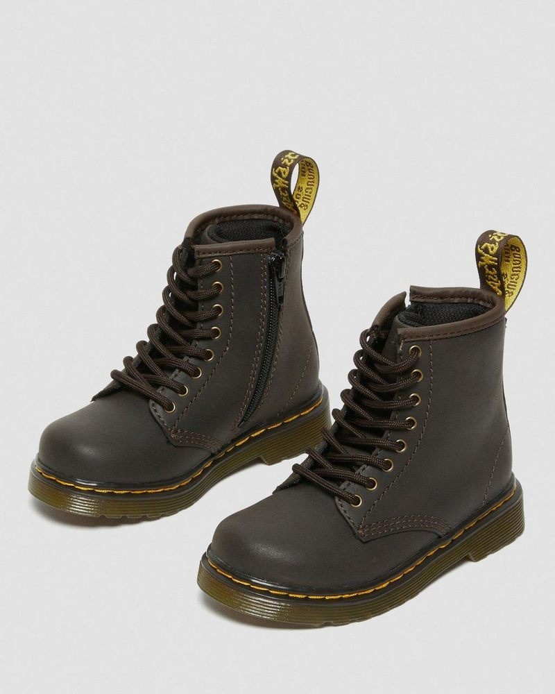 Dark Brown Dr Martens Toddler 1460 Wildhorse Leather Lace Up Boots (Wildhorse Lamper) Boots | SH49-A6YL