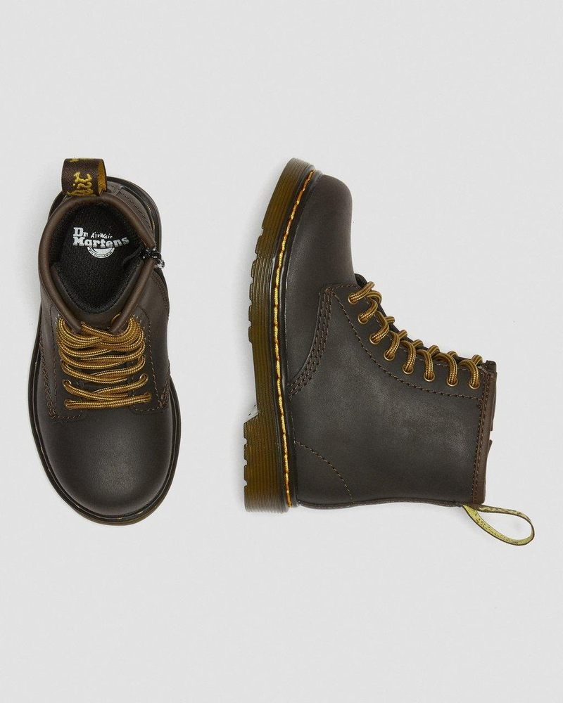 Dark Brown Dr Martens Toddler 1460 Wildhorse Leather Lace Up Boots (Wildhorse Lamper) Boots | SH49-A6YL