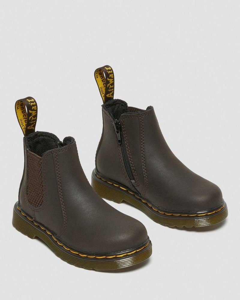 Dark Brown Dr Martens Toddler 2976 Wildhorse Leather Chelsea Boots (Wildhorse Lamper) Boots | YY29-M0FG