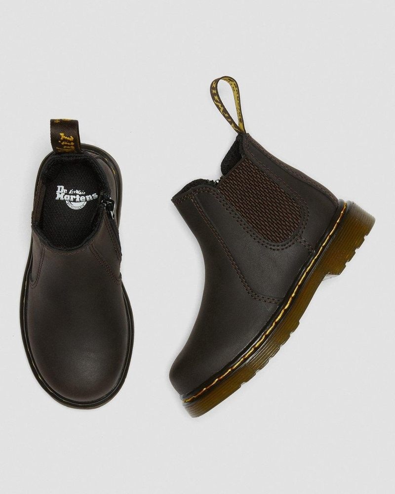 Dark Brown Dr Martens Toddler 2976 Wildhorse Leather Chelsea Boots (Wildhorse Lamper) Boots | YY29-M0FG