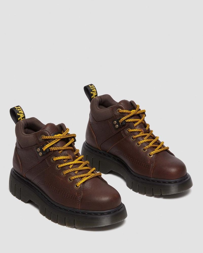 Dark Brown Dr Martens Woodard Grizzly Leather Low Casual Boots (Grizzly) Platforms Boots | XC11-R4QZ