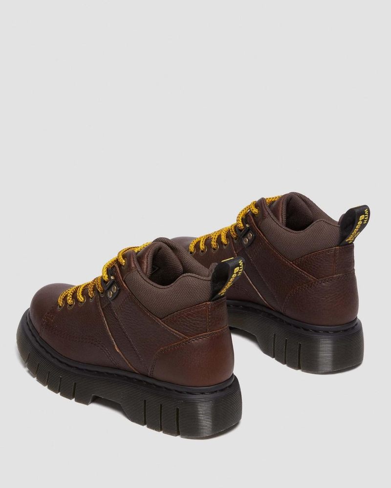 Dark Brown Dr Martens Woodard Grizzly Leather Low Casual Boots (Grizzly) Platforms Boots | XC11-R4QZ