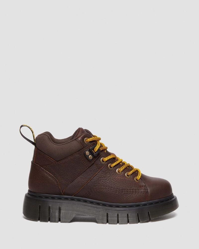 Dark Brown Dr Martens Woodard Grizzly Leather Low Casual Boots (Grizzly) Platforms Boots | XC11-R4QZ