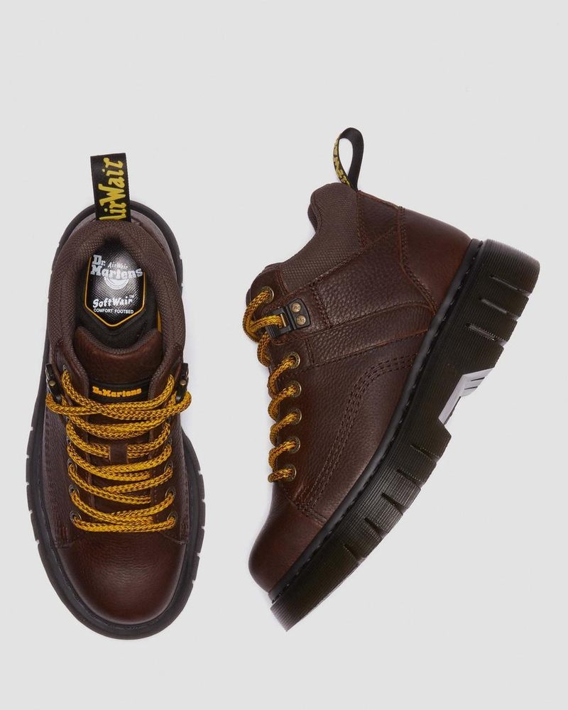 Dark Brown Dr Martens Woodard Grizzly Leather Low Casual Boots (Grizzly) Platforms Boots | XC11-R4QZ