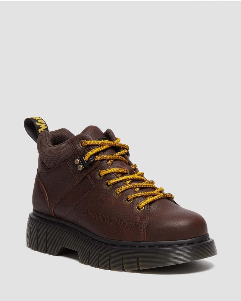 Dark Brown Dr Martens Woodard Grizzly Leather Low Casual Boots (Grizzly) Platforms Boots | XC11-R4QZ