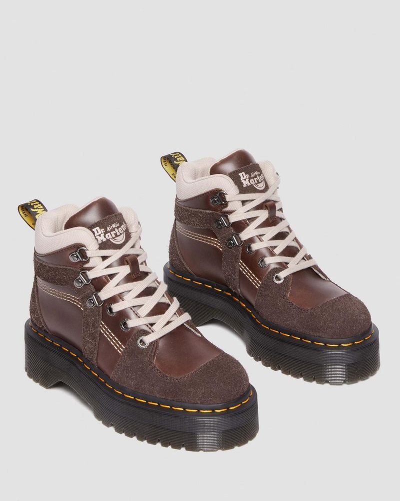 Dark Brown Dr Martens Zuma Leather & Suede Hiker Style Boots (Classic Pull Up + Wooly Bully) Boots | XY17-T3XU