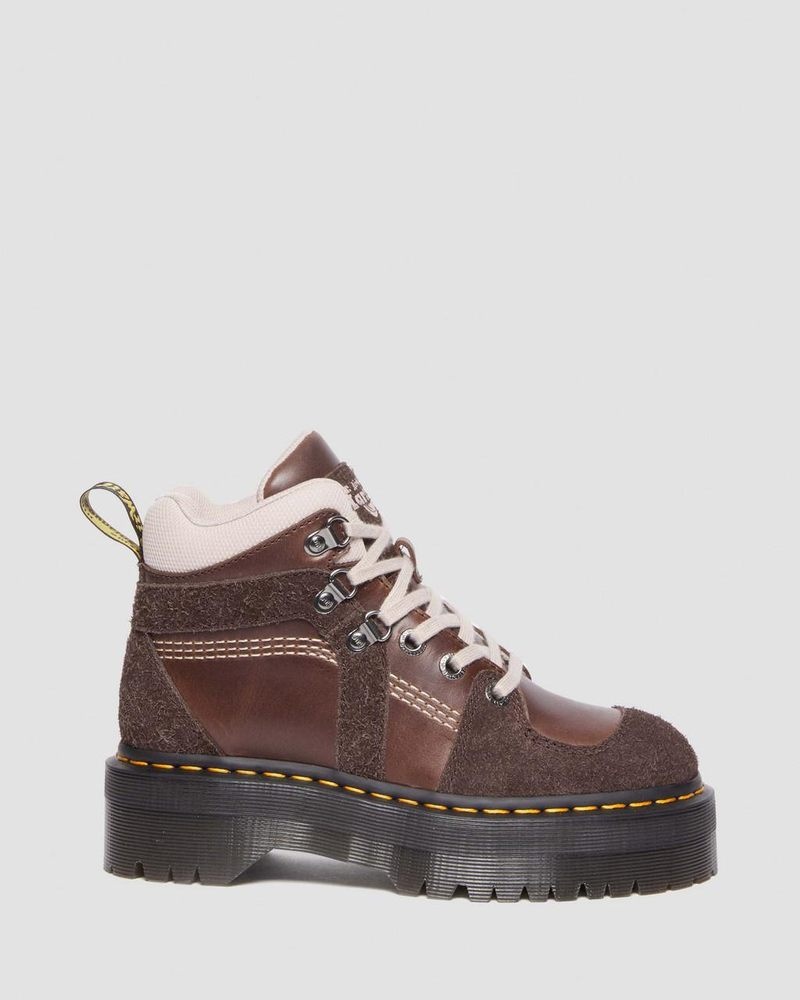 Dark Brown Dr Martens Zuma Leather & Suede Hiker Style Boots (Classic Pull Up + Wooly Bully) Boots | XY17-T3XU