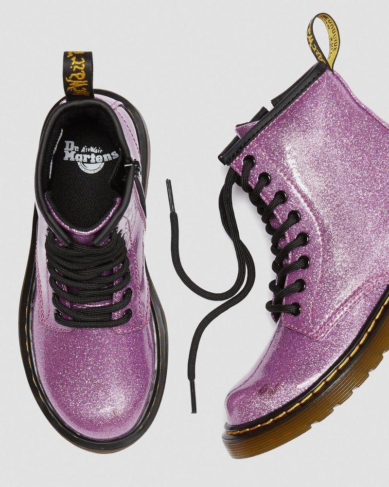 Dark Pink Dr Martens Junior 1460 Glitter Lace Up Boots (Coated Glitter) Boots | QG42-U6FE