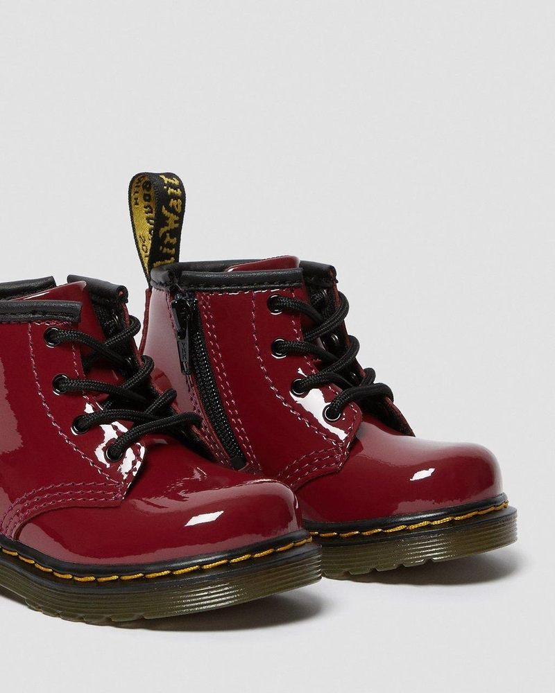 Dark Red Dr Martens Infant 1460 Patent Leather Lace Up Boots (Patent Leather) Boots | VG42-U3CC