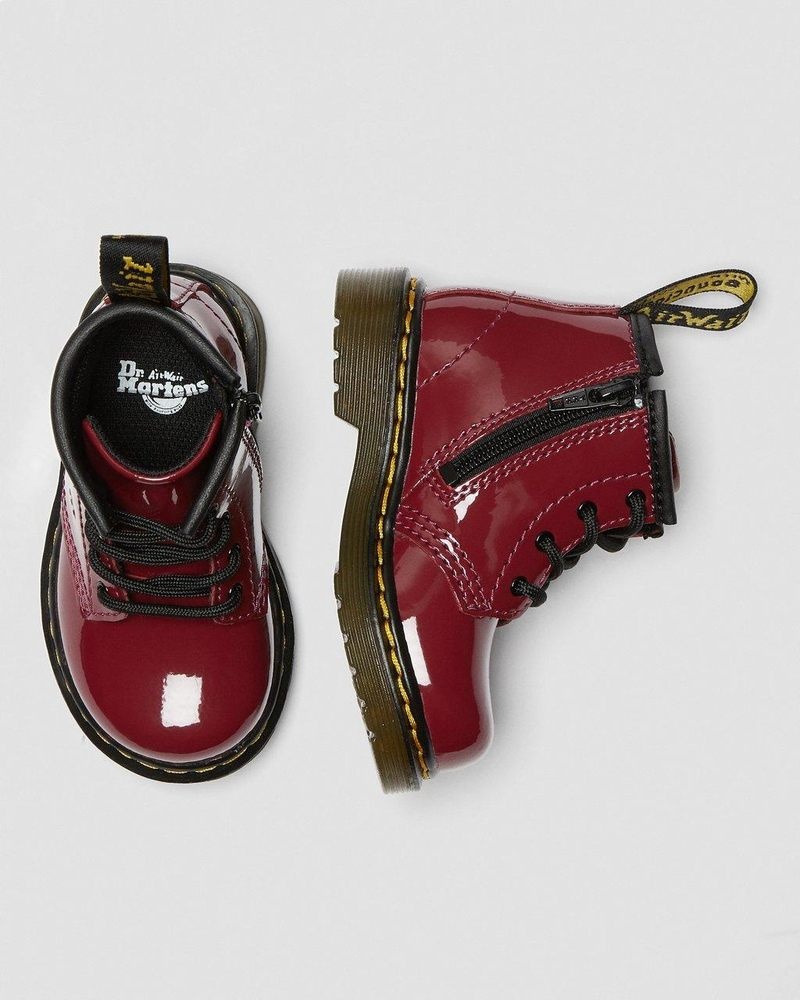 Dark Red Dr Martens Infant 1460 Patent Leather Lace Up Boots (Patent Leather) Boots | VG42-U3CC