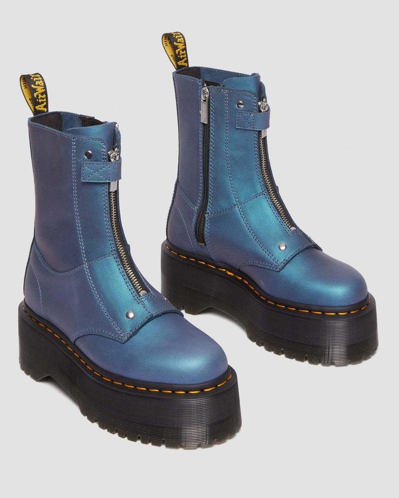 Deep Blue Dr Martens Jetta Hi Max Metallic Leather Platform Boots (Pull Up Shift) Platforms Boots | ZM31-N4VZ