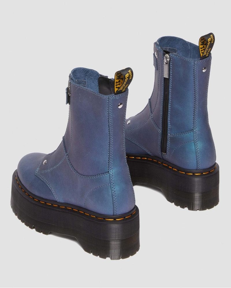 Deep Blue Dr Martens Jetta Hi Max Metallic Leather Platform Boots (Pull Up Shift) Platforms Boots | ZM31-N4VZ