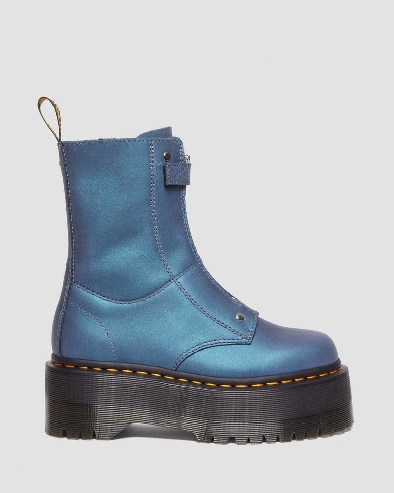 Deep Blue Dr Martens Jetta Hi Max Metallic Leather Platform Boots (Pull Up Shift) Platforms Boots | ZM31-N4VZ