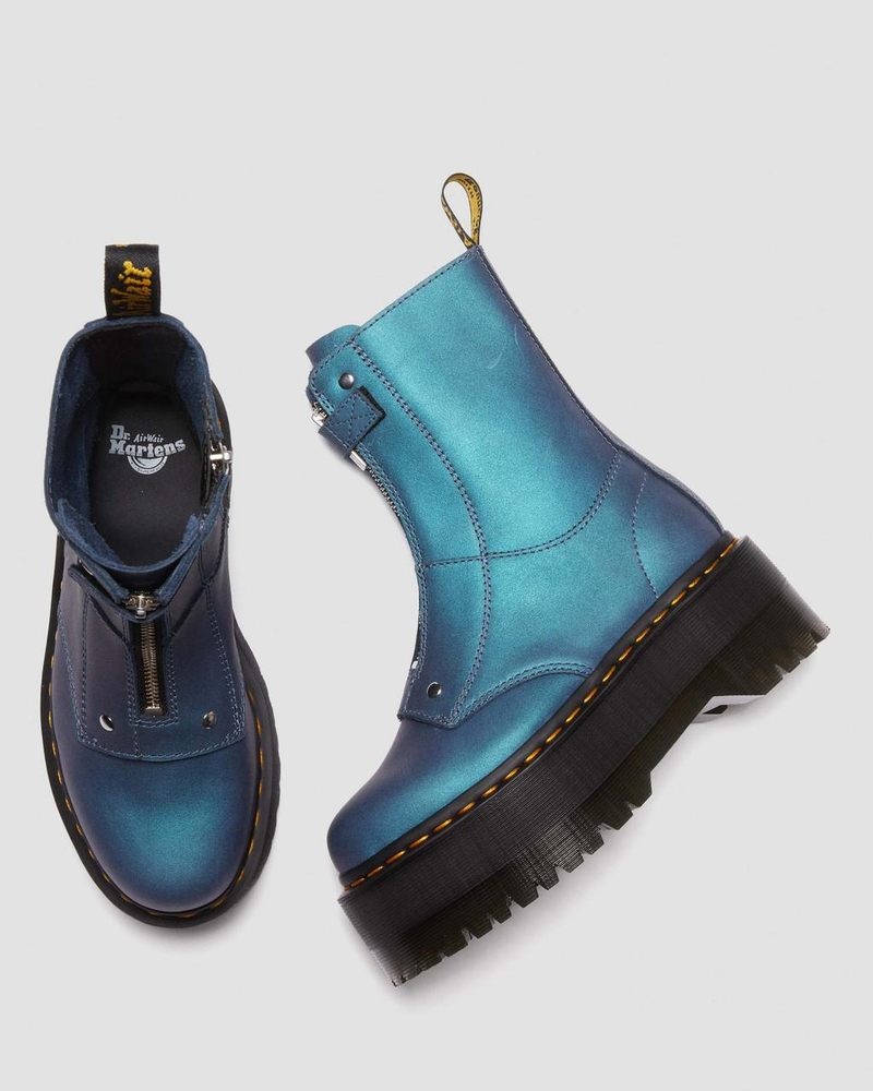 Deep Blue Dr Martens Jetta Hi Max Metallic Leather Platform Boots (Pull Up Shift) Platforms Boots | ZM31-N4VZ