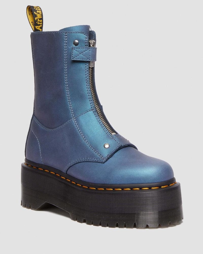 Deep Blue Dr Martens Jetta Hi Max Metallic Leather Platform Boots (Pull Up Shift) Platforms Boots | ZM31-N4VZ