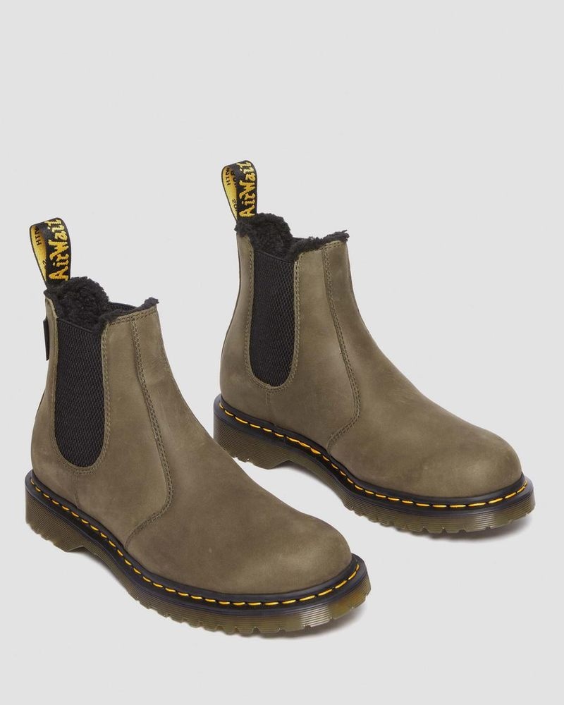 Dms Olive Dr Martens 2976 Fleece Lined Leather Chelsea Boots (Archive Pull Up) Boots | YZ79-E0YO