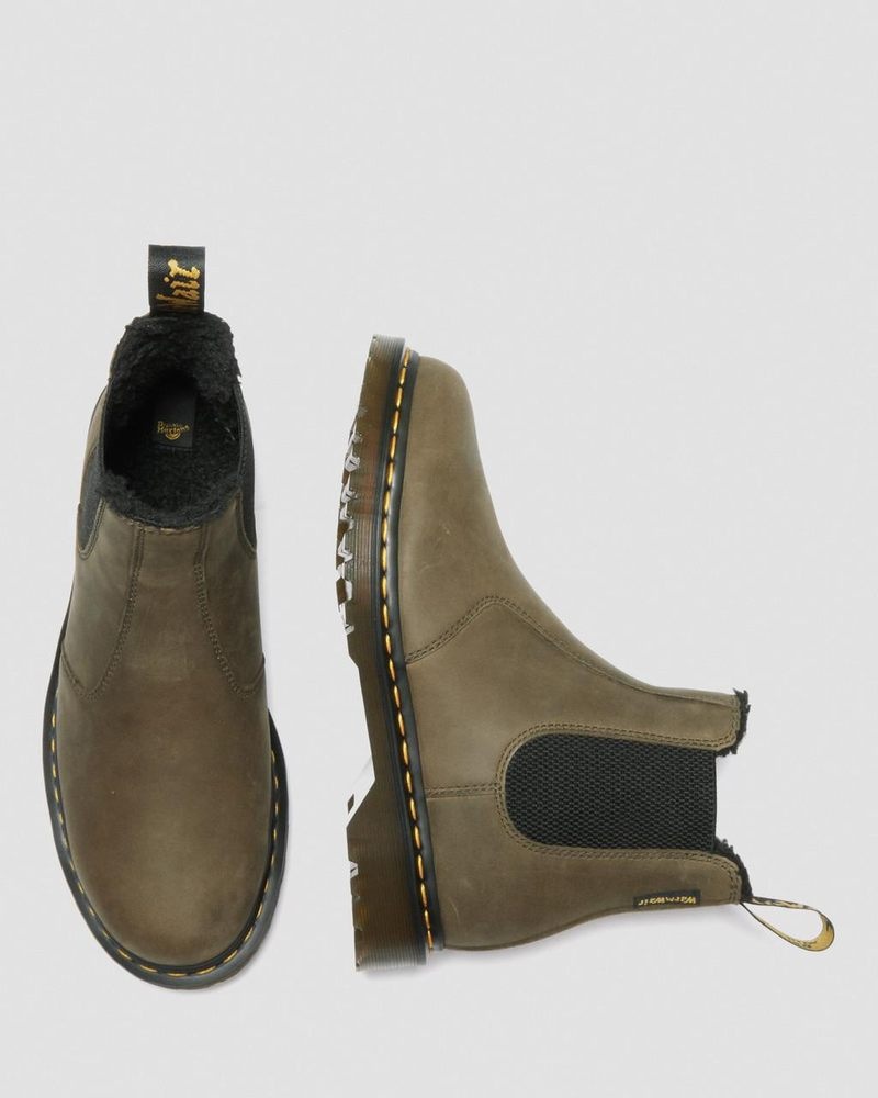 Dms Olive Dr Martens 2976 Fleece Lined Leather Chelsea Boots (Archive Pull Up) Boots | YZ79-E0YO